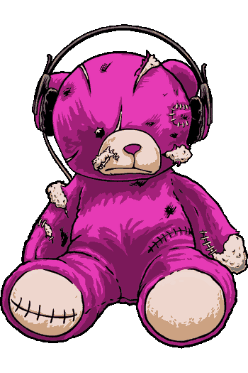 Grunge – Edición Urbana Vector de oso de peluche rosa estilo grunge y dañado con audífonos puestos