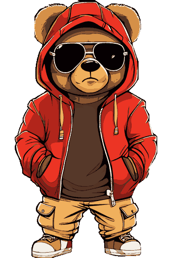 Pack Panda Badass Oso de peluche con drip callejero: hoodie rojo oversize