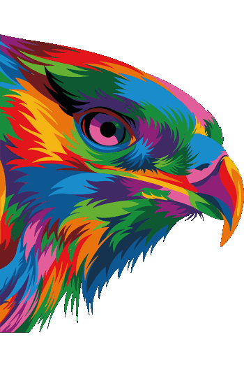Explosión de color Gráfico vectorial psicodélico de perfil de águila con plumas vibrantes para DTF.