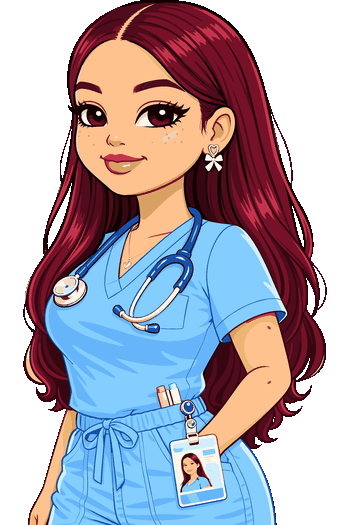 Orgullo Profesional Ilustración vectorial de una enfermera de cabello rojo con ambo médico celeste y estetoscopio.