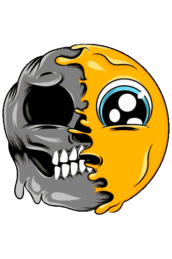 MELTING EMOJI SKULLS Vector de emoji derritiéndose con dientes apretados y ojo grande, estilo horror pop