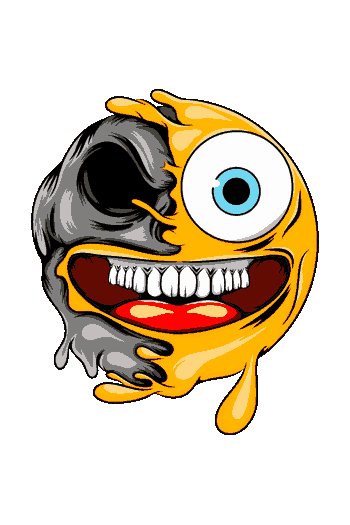 MELTING EMOJI SKULLS Diseño vectorial de emoji con boca abierta y dientes de calavera, efecto goteante amarillo y gris