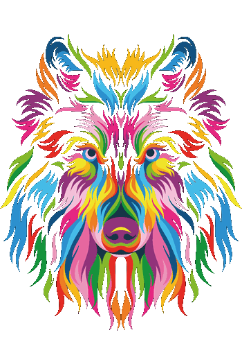 Lobo Rainbow Vector artístico de un lobo colorido con pinceladas abstractas de colores neón