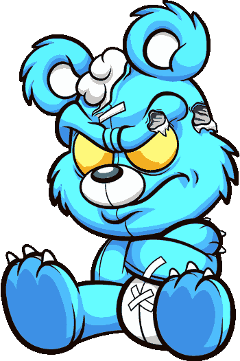 Diseño vectorial de oso de trapo azul, sentado