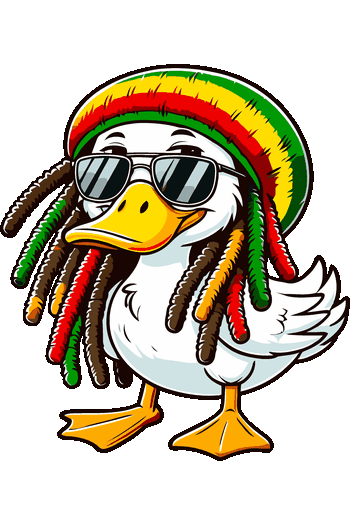 Crazy Animals. Mascotas con Actitud Arte vectorial de un pato blanco rasta con lentes de sol, gorro de colores y rastas.