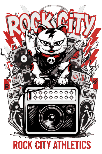 Grind Spray Rock City Cat es un gato guitarrista vectorizado