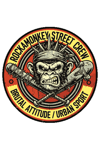 Rock Monkey Street gorila en una etiqueta circular