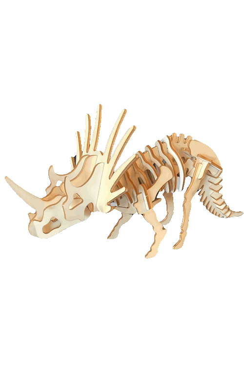 Maqueta 3D armable de esqueleto de Estiracosaurio ceratópsido para corte láser en MDF.