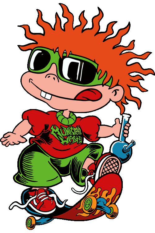 Ilustración vectorial de un niño pelirrojo skater con lentes de sol y patineta.