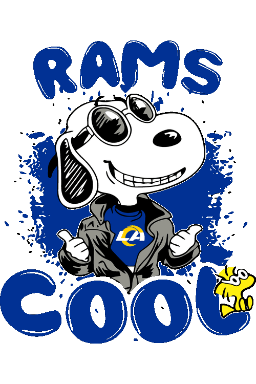 Diseño vectorial de Snoopy estilo cool con chaqueta deportiva de los Rams y gafas de sol.