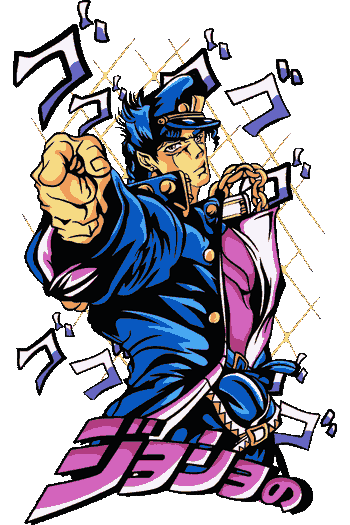Shonen Legends Diseño gráfico de Jotaro Kujo de JoJo's Bizarre Adventure con letras japonesas y estética colorida.
