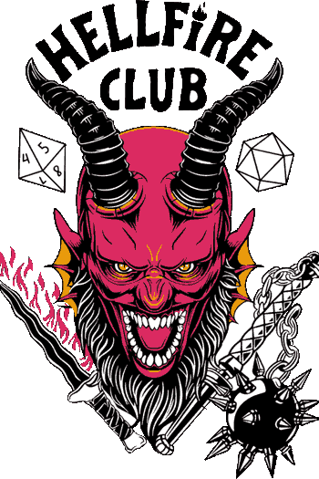 Stranger Hellfire Club demonio rojo con cuernos y dados D&D Stranger Things vectorizado