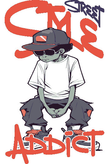 Vector de personaje sonriente con gorra, sentado en una silla, estilo streetwear relajado