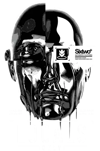 Diseño vectorial de rostro distorsionado en blanco y negro con efecto de derretimiento