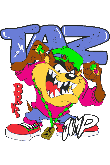 Taz con gorra, cadenas doradas, y actitud de 