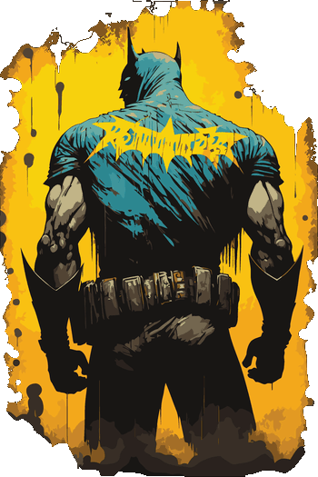Vector de Batman de espaldas con fondo amarillo texturizado estilo urbano para remeras.
