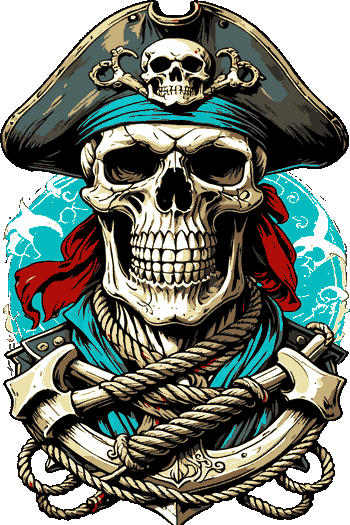 Ilustración vectorial de un cráneo pirata con sombrero de capitán y detalles dorados