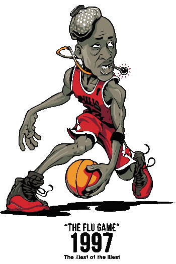 Vector caricatura jugador baloncesto enfermo con suero driblando uniforme