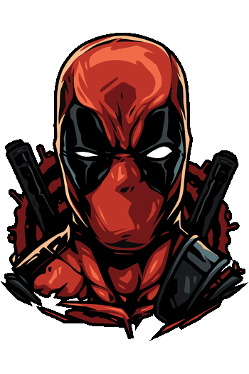 LOS REBELDES Gráfico de Deadpool con katanas en alta resolución con fondo transparente para impresión textil.