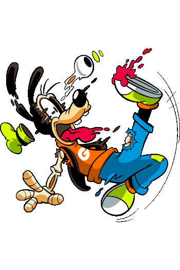 Ilustración de Goofy zombie con ojo desorbitado y brazo de esqueleto para camisetas de skate.