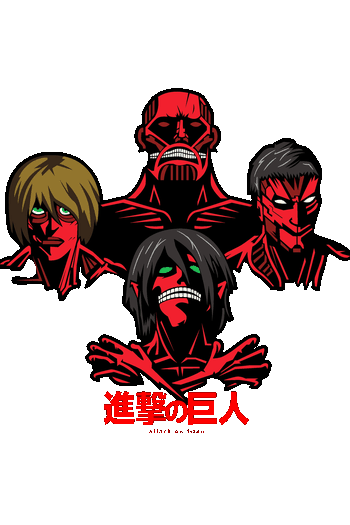 Drop de Pesadilla Gráfico de anime Attack on Titan con los rostros de los titanes en rojo y negro para impresión textil.