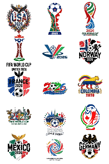 Colección de 15 logotipos y escudos de países para el Mundial de fútbol 2026 en formato vector PNG