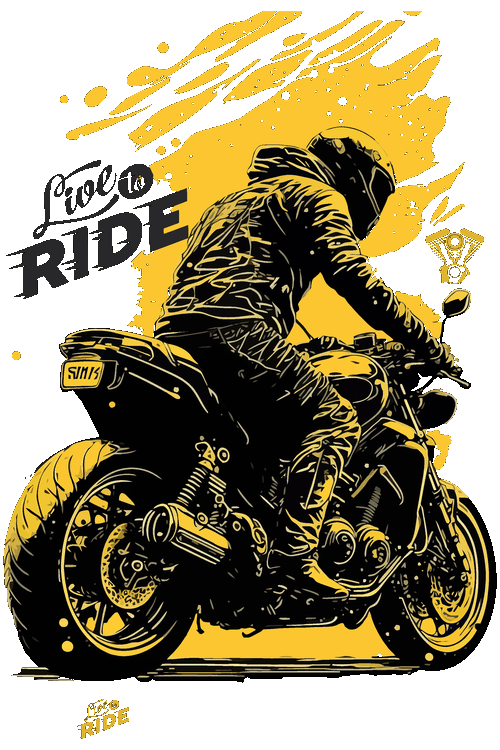 Ilustración vectorial de un motociclista en perspectiva sobre fondo amarillo splash art.
