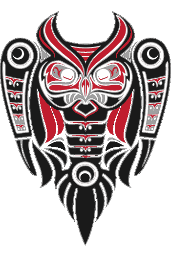 buho-ancestral combinación de negro, rojo y plata