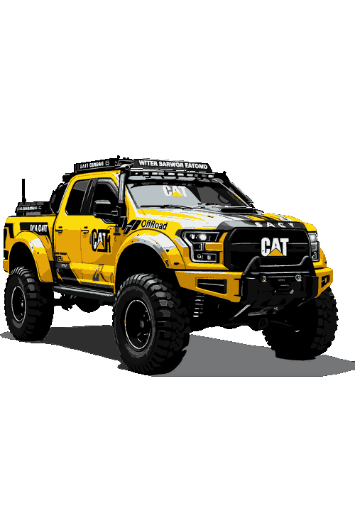 Ilustración vectorial de camioneta todoterreno 4x4 modificada con diseño CAT.
