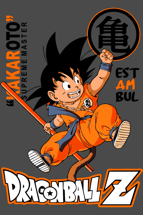 Ilustración vectorial de Goku niño saltando con su báculo sagrado de Dragon Ball Z.