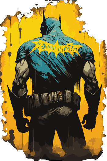 Vector de Batman de espaldas con fondo amarillo texturizado estilo urbano para remeras.