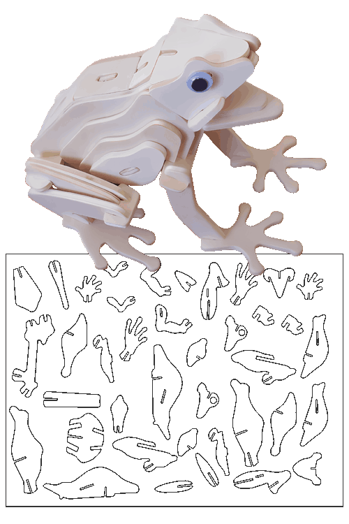 Plano vectorial para corte láser de rompecabezas 3D de rana en MDF o triplay de 3 mm.