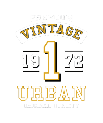 Arte vectorial de estilo universitario deportivo con los textos 'Vintage Urban 1972' en tonos amarillos y blancos.