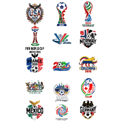 Colección de 15 logotipos y escudos de países para el Mundial de fútbol 2026 en formato vector PNG