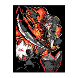 Vector anime Asta Black Clover modo demonio grimorio negro espada gigante Liebe llamas rojas doradas 