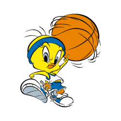 Diseño vectorial de Piolín con gorra y zapatillas deportivas, regateando balón de baloncesto