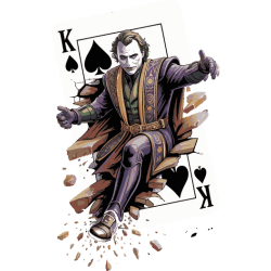 Vector del Joker Guasón saliendo de una carta de Rey de Espadas rota en efecto 3D.