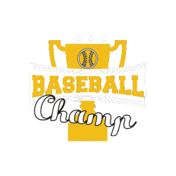  Copa dorada con bate y pelota, acompañado de texto elegante “Baseball Champ”. 