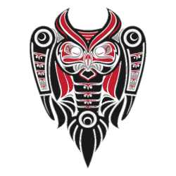buho-ancestral combinación de negro, rojo y plata