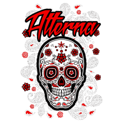 Calavera tradicional mexicana decorada con flores rojas
