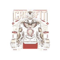 Vector crossfit atleta calavera musculoso levantando barra tipografía bold estilo vintage