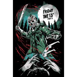 ilustración del asesino de Friday the 13th, con machete y máscara