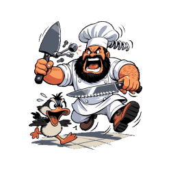Ilustración vectorial de un chef y herramientas de corte en estilo clásico.