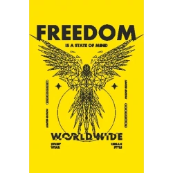 Diseño vectorial de águila wireframe con texto 'Freedom is a state of mind Worldwide', estilo streetwear