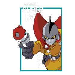 Ilustración vectorial de Gamma 1 de Dragon Ball Super Hero apuntando con su pistola rayo.