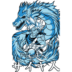 Goku en Ultra Instinto con el dragón Shenron azul gigante envolviéndolo