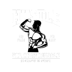 Brazo bicepsazo épico con frases clásicas 'HUSTLE', 'NO PAIN NO GAIN