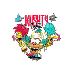 Diseño gráfico vectorial psicodélico con personajes de caricatura amarillos deformados, humo y píldoras estilo bootleg urbano.