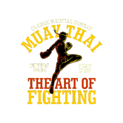 Silueta de fighter en patada alta con texto “Muay Thai – The Art of Fighting