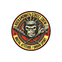 Rock Monkey Street gorila en una etiqueta circular